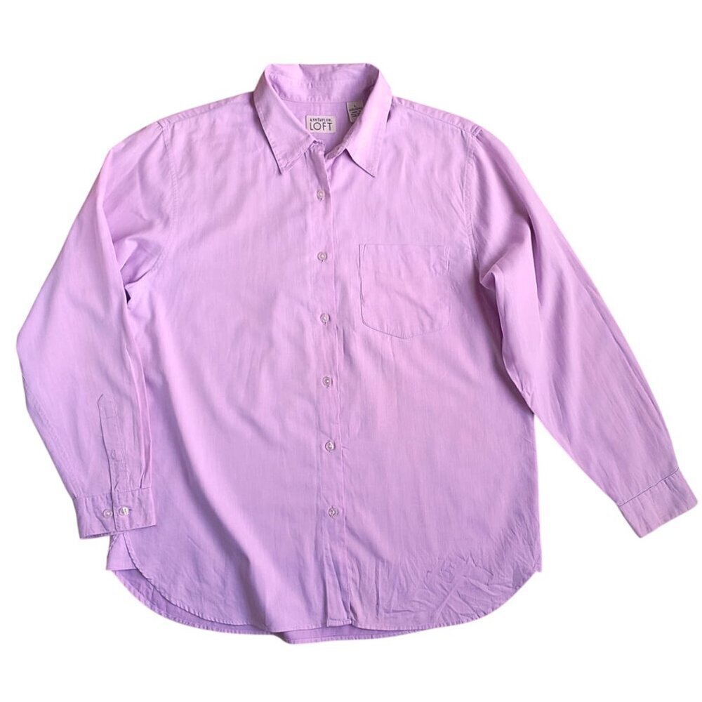 Ann Taylor LOFT Vintage Lilac Button-Down Shirt - 100% Cotton, Size L
